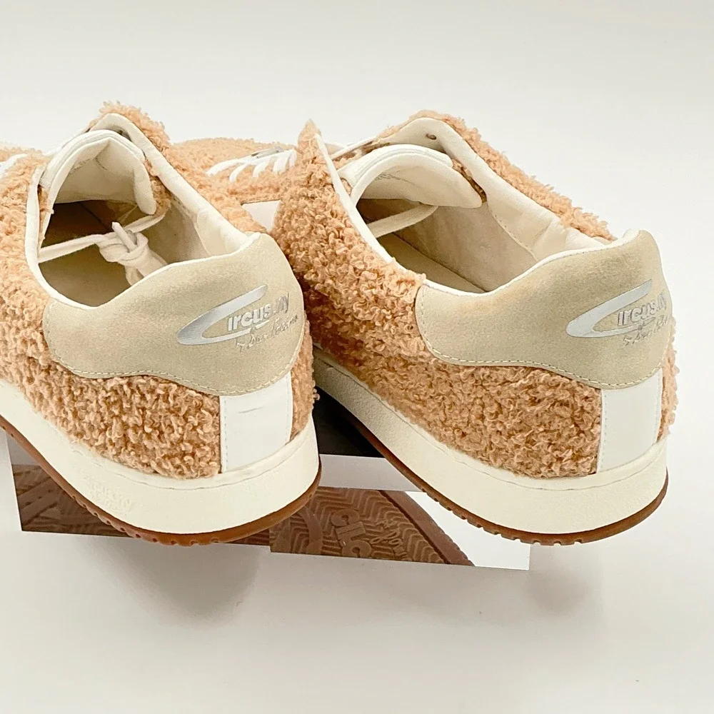 Circus NY Sam Edelman Size 12 Cozy Faux Fur Sneakers Tan White NEW Vance $90